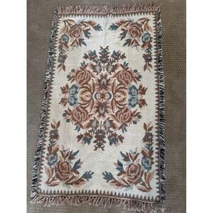 Vintage Hayim Co Jasmine Adirondack Floral Woven Cotton Rug 30x48 Hand Made 1993